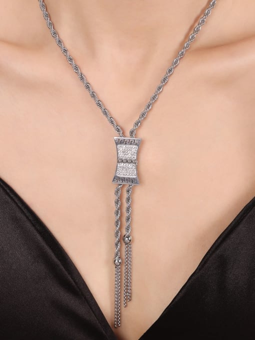 TXP001 Steel Necklace Titanium Steel Cubic Zirconia Hip Hop Tassel  Bracelet and Necklace Set