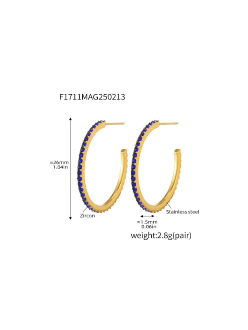 F1711 A Gold Blue Zircon Earrings 26mm Stainless steel Cubic Zirconia Geometric Minimalist Stud Earring