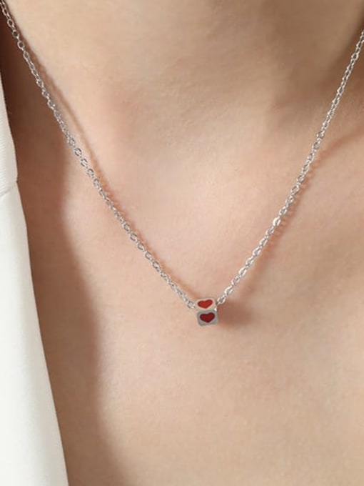 P1723 Steel Necklace 40+ 5cm Titanium Steel Enamel Geometric Heart Trend Necklace