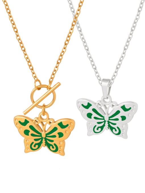 MAKA Titanium Steel Enamel Butterfly Minimalist Necklace