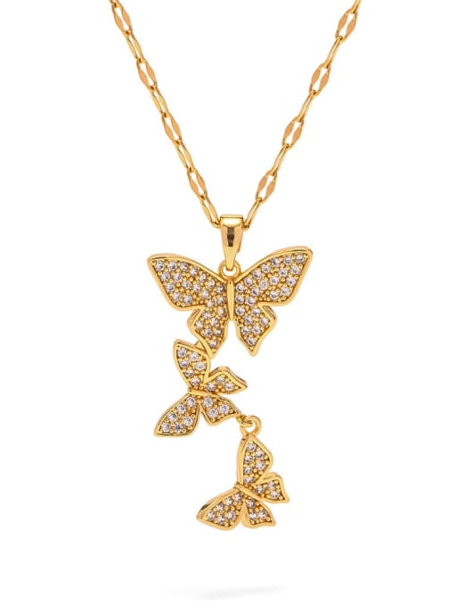 J&D Stainless steel Cubic Zirconia Butterfly Vintage Necklace 0