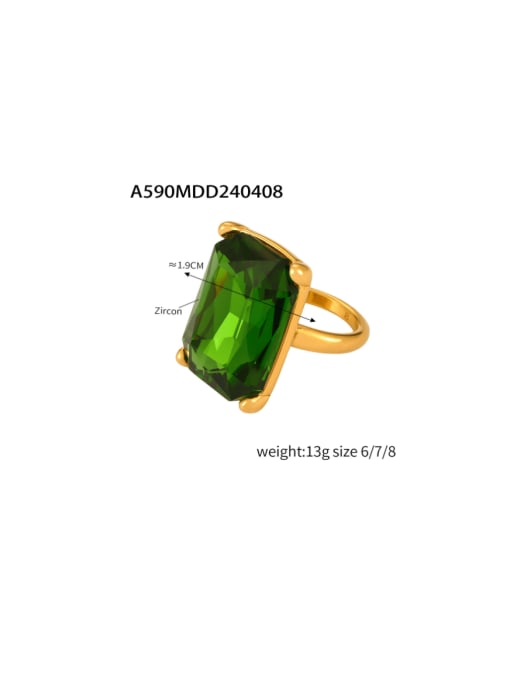 A590 Gold Green Zirconia Ring Stainless steel Cubic Zirconia Geometric Hip Hop Band Ring