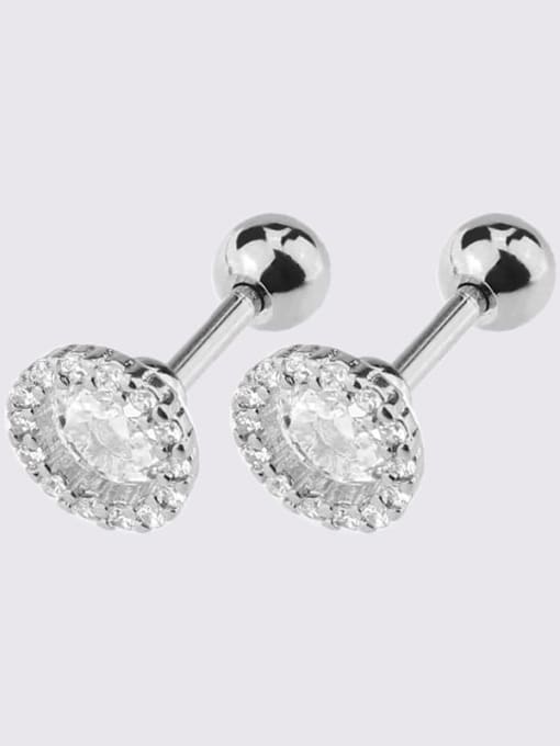 White steel Zircon Earrings Brass Cubic Zirconia Heart Dainty Single Earring