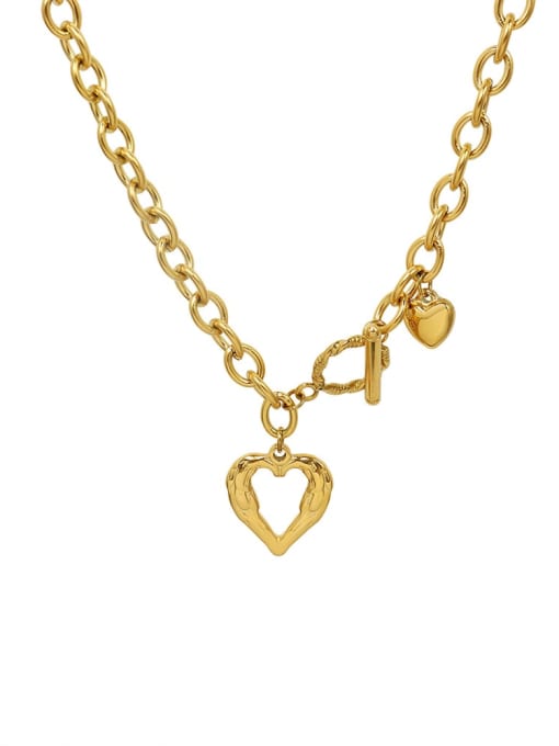 MAKA Titanium 316L Stainless Steel Hollow Heart Vintage Hollow Chain Necklace with e-coated waterproof 0