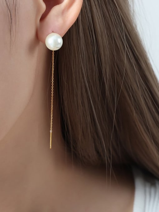 F1043 gold Titanium Steel Imitation Pearl Tassel Minimalist Drop Earring