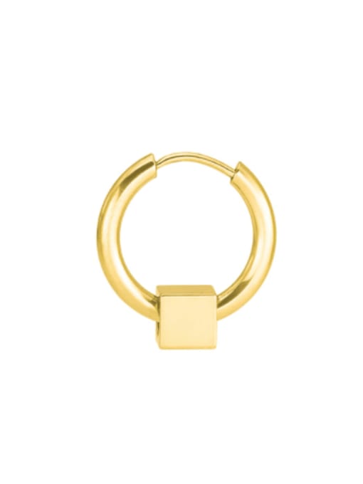 Gold 8mm +steel square bead Titanium Steel Geometric Minimalist Single Earring(only one)