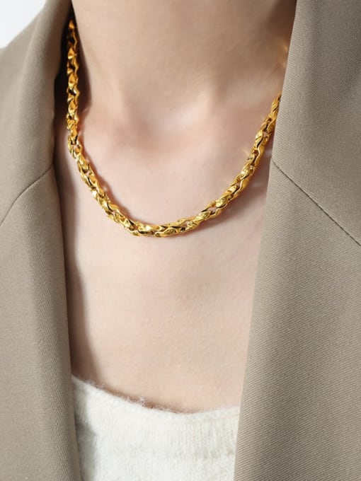 P1772 Gold Necklace 40 +5cm Titanium Steel Trend Geometric Bracelet and Necklace Set