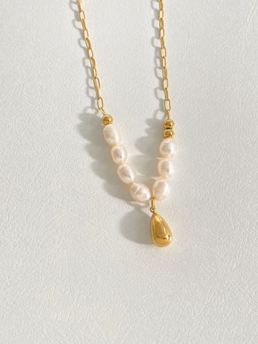Gold DDE746 Stainless steel Freshwater Pearl Water Drop Trend Beaded Necklace