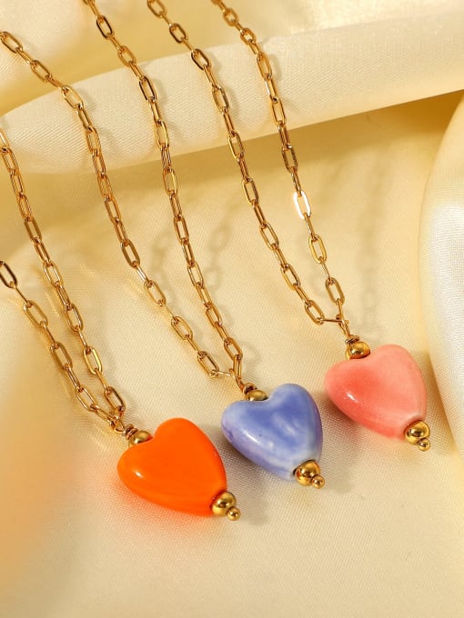 J&D Stainless steel Ceramic Heart Vintage Necklace 0