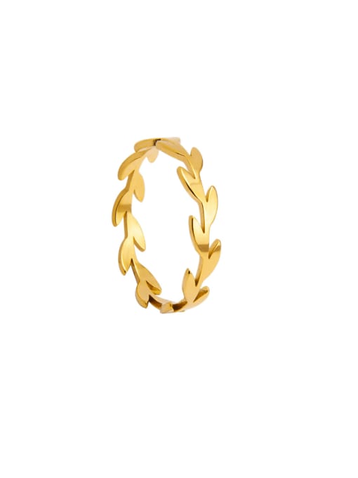 gold Titanium Steel  Minimalist Band Olive Branch Shape Ring