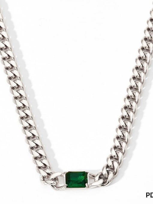 PDD026 Necklace Platinum Green Zirconia Trend Geometric Stainless steel Cubic Zirconia Bracelet and Necklace Set