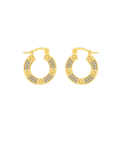 QJM Brass Cubic Zirconia Geometric Minimalist Huggie Earring