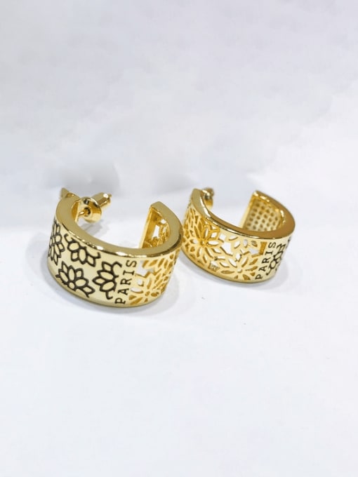H00443 gold Brass Geometric Vintage Stud Earring