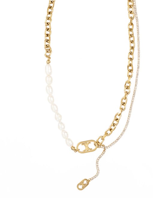 Gold Inlaid individually wrapped geometric pearl necklace