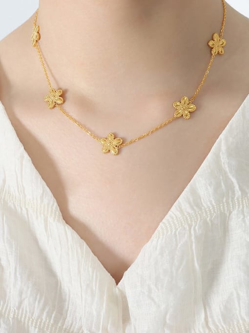 P1460 Gold Necklace 40 +5cm Dainty Flower Titanium Steel Bracelet and Necklace Set