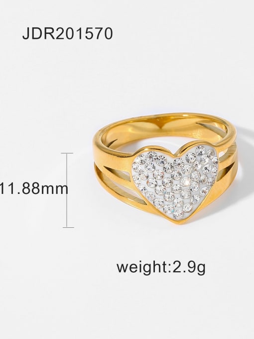 JDR201570 Stainless steel Rhinestone Heart Trend Band Ring