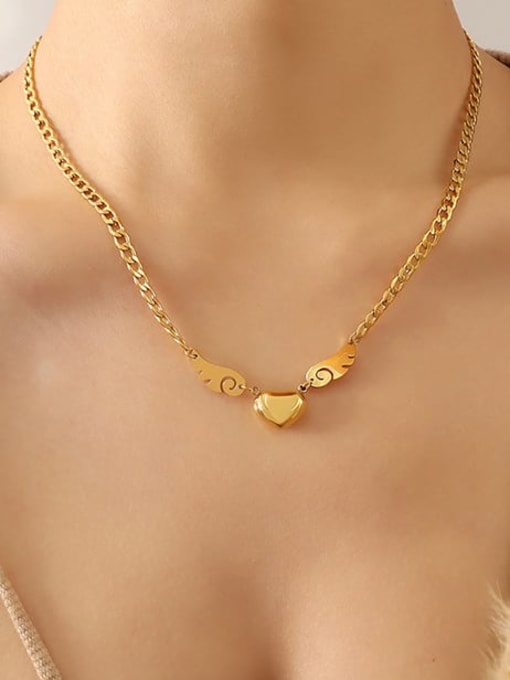 P434 gold necklace Titanium Steel Wing Minimalist Heart Pendant Necklace