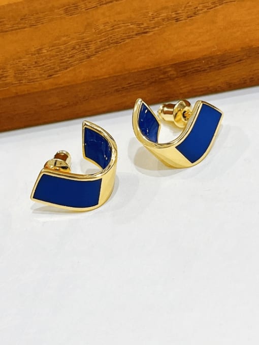 Clioro Brass Enamel Geometric Minimalist Stud Earring 2