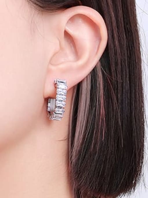 F543 steel Zircon Earrings Titanium Steel Cubic Zirconia Geometric Hip Hop Huggie Earring
