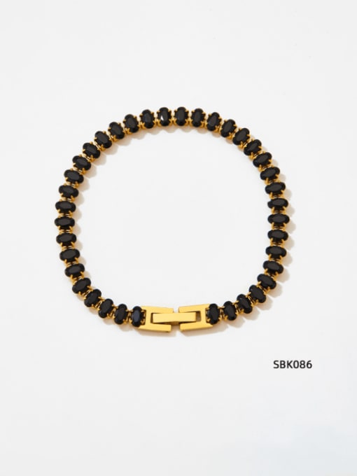 SBK086 Gold +Black Stainless steel Cubic Zirconia Geometric Hip Hop Link Bracelet