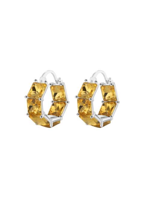 H01719 Brass Cubic Zirconia Geometric Hip Hop Huggie Earring