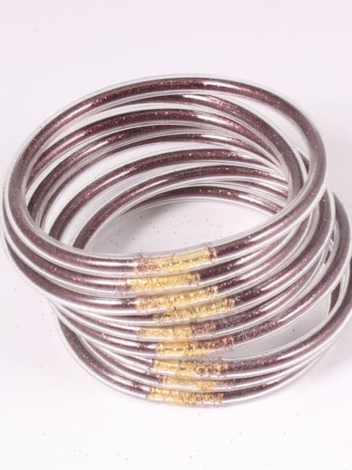 Coffee color PVC Silicone Tube Gold Powder Bracelet, Jelly Bangles Bracelet, Cross-Border 9 in a Group