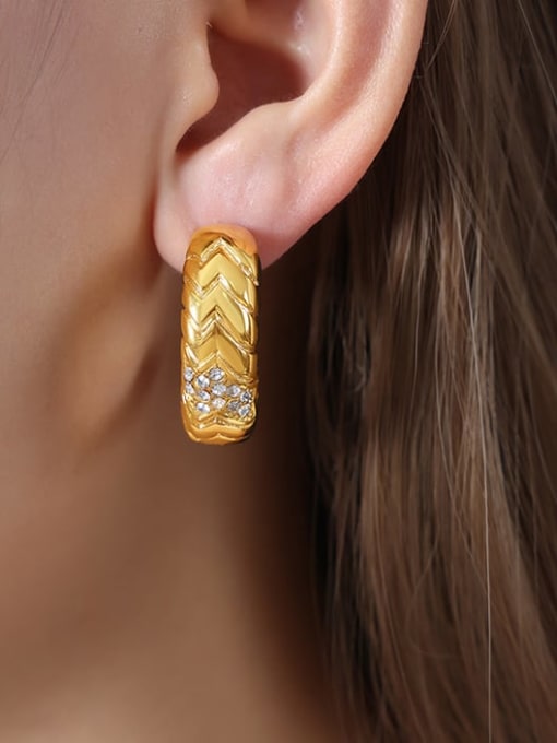 F990 Gold Earrings Titanium Steel Cubic Zirconia Geometric Hip Hop Stud Earring