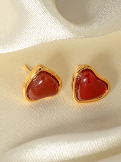 J&D Stainless steel Natural Stone Heart Vintage Stud Earring 1