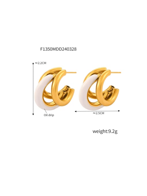 F1350 Gold White Drip Oil Earrings Titanium Steel Enamel Geometric Hip Hop Stud Earring