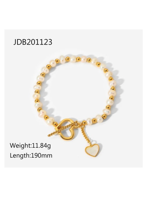 J&D Stainless steel Freshwater Pearl Heart Dainty Beaded Bracelet 3