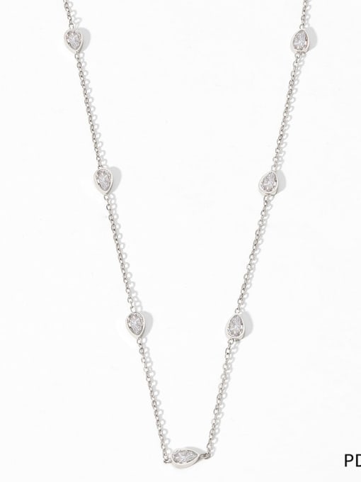 PDD104 Platinum white Zirconia Stainless steel Cubic Zirconia Water Drop Minimalist Necklace