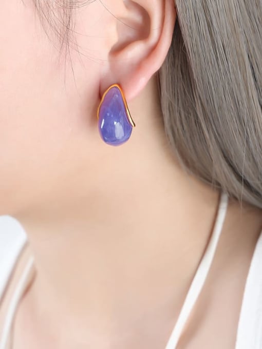 F854 Purple Resin Gold Earrings Titanium Steel Resin Geometric Trend Stud Earring