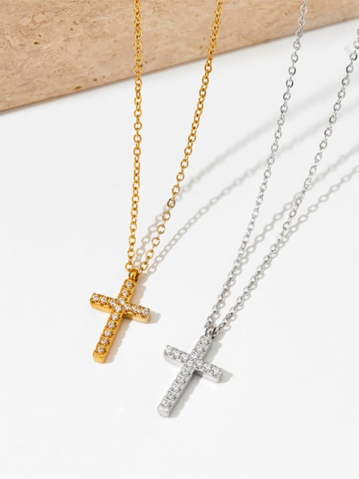 Clioro Stainless steel Dainty Cross  Cubic Zirconia Earring and Necklace Set 1