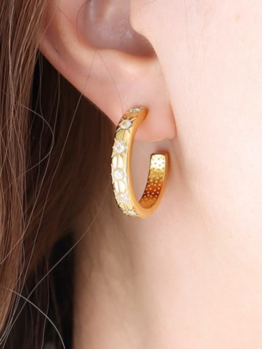 F724 Gold Earrings Titanium Steel Cubic Zirconia Geometric Vintage Stud Earring