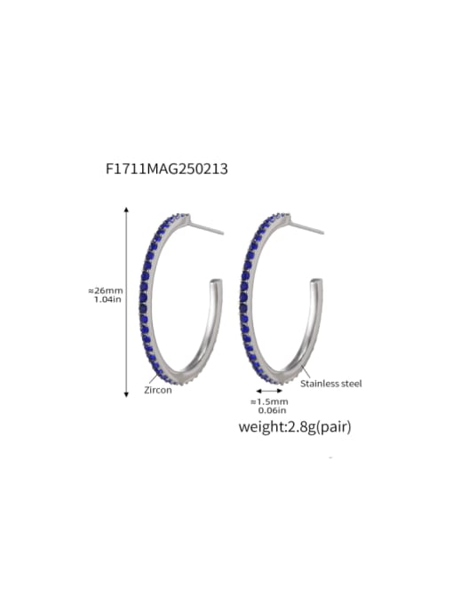 F1711 A Steel Blue Zircon Earrings 26mm Stainless steel Cubic Zirconia Geometric Minimalist Stud Earring