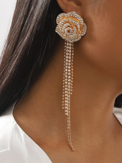 MeiDi-Jewelry Zinc Alloy Rhinestone Flower Hip Hop Threader Earring 1