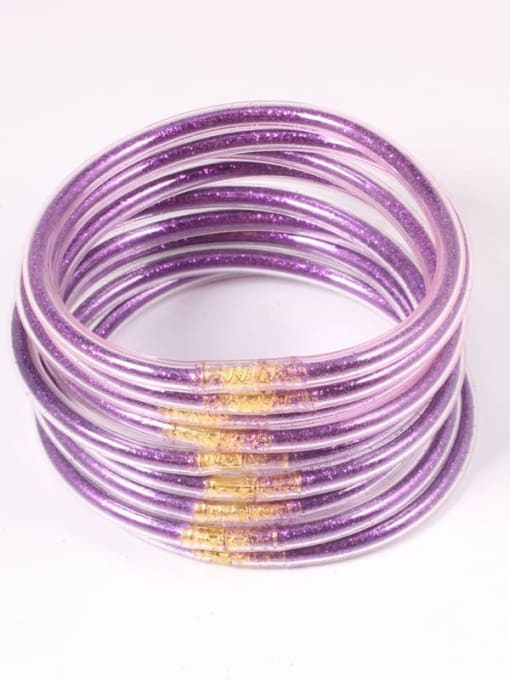 purple PVC Silicone Tube Gold Powder Bracelet, Jelly Bangles Bracelet, Cross-Border 9 in a Group