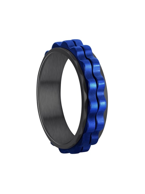 Plating black and blue gear teeth Titanium Steel Irregular Hip Hop Rotatable Gear Shape Men's Ring