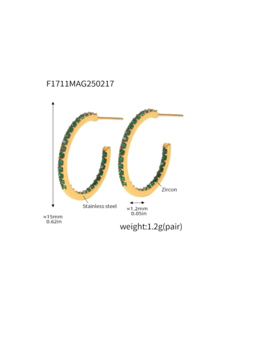 F1711 B Gold Green Zircon Earrings 15mm Stainless steel Cubic Zirconia Geometric Minimalist Stud Earring