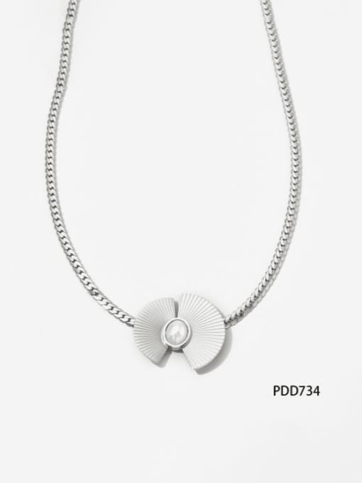 steel Necklace A PDD734 Stainless steel Imitation Pearl Minimalist Flower   Earring Ring and Necklace Set