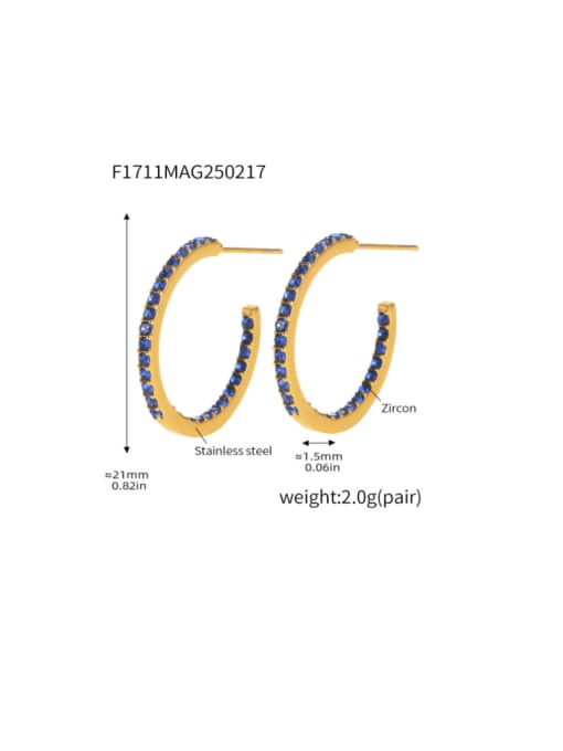 F1711 B Gold  Blue Zircon Earrings 21mm Stainless steel Cubic Zirconia Geometric Minimalist Stud Earring