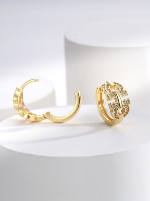 H01074 Gold Brass Cubic Zirconia Geometric Trend Stud Earring