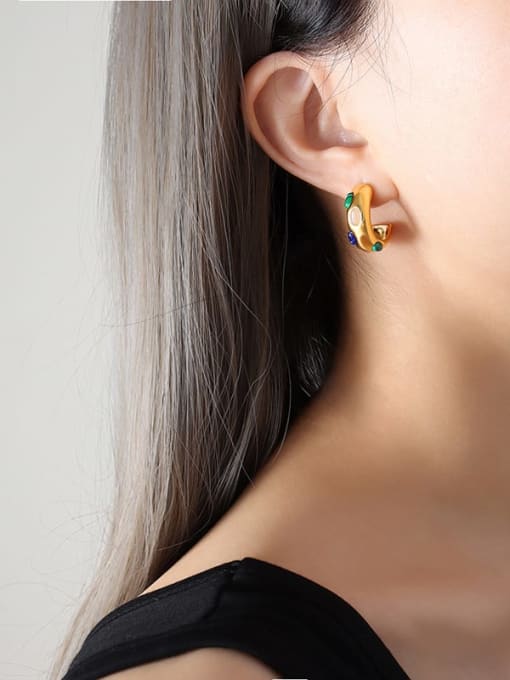 F118 Gold Earrings Titanium Steel Turquoise Geometric Trend Earring