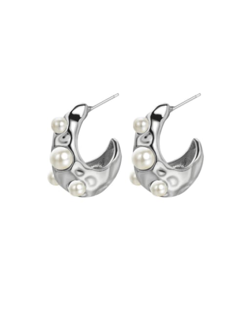 Clioro Brass Imitation Pearl Geometric Vintage Stud Earring 2