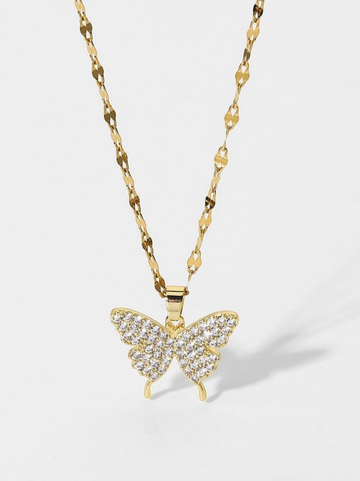 J&D Stainless steel Cubic Zirconia Butterfly Dainty Necklace