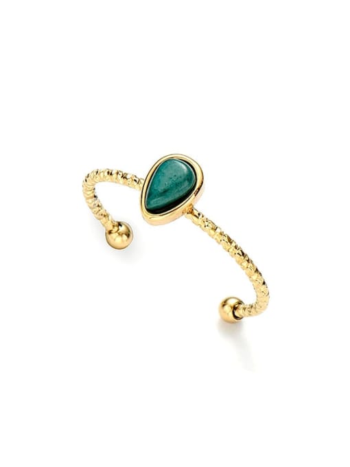 Green Water drop natural stone simple open titanium steel ring
