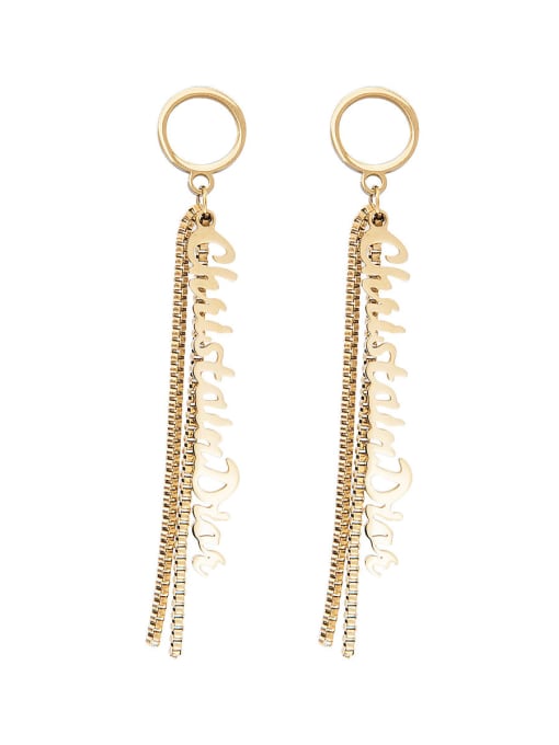 Gold English letters fashion simple temperament titanium steel earrings