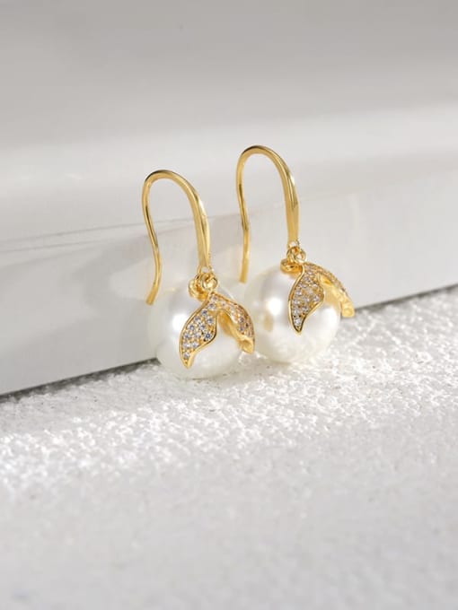 H01110 gold Brass Imitation Pearl Geometric Minimalist Hook Earring