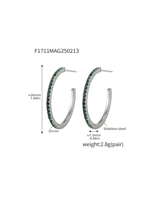 F1711 A Steel Green Zircon Earrings 26mm Stainless steel Cubic Zirconia Geometric Minimalist Stud Earring
