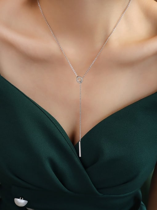 steel color  50+ 5cm Titanium 316L Stainless Steel Tassel Minimalist Lariat Necklace with e-coated waterproof
